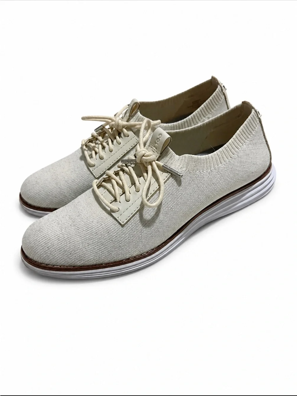 Cream Knit Lace-Up Women’s Sneakers
